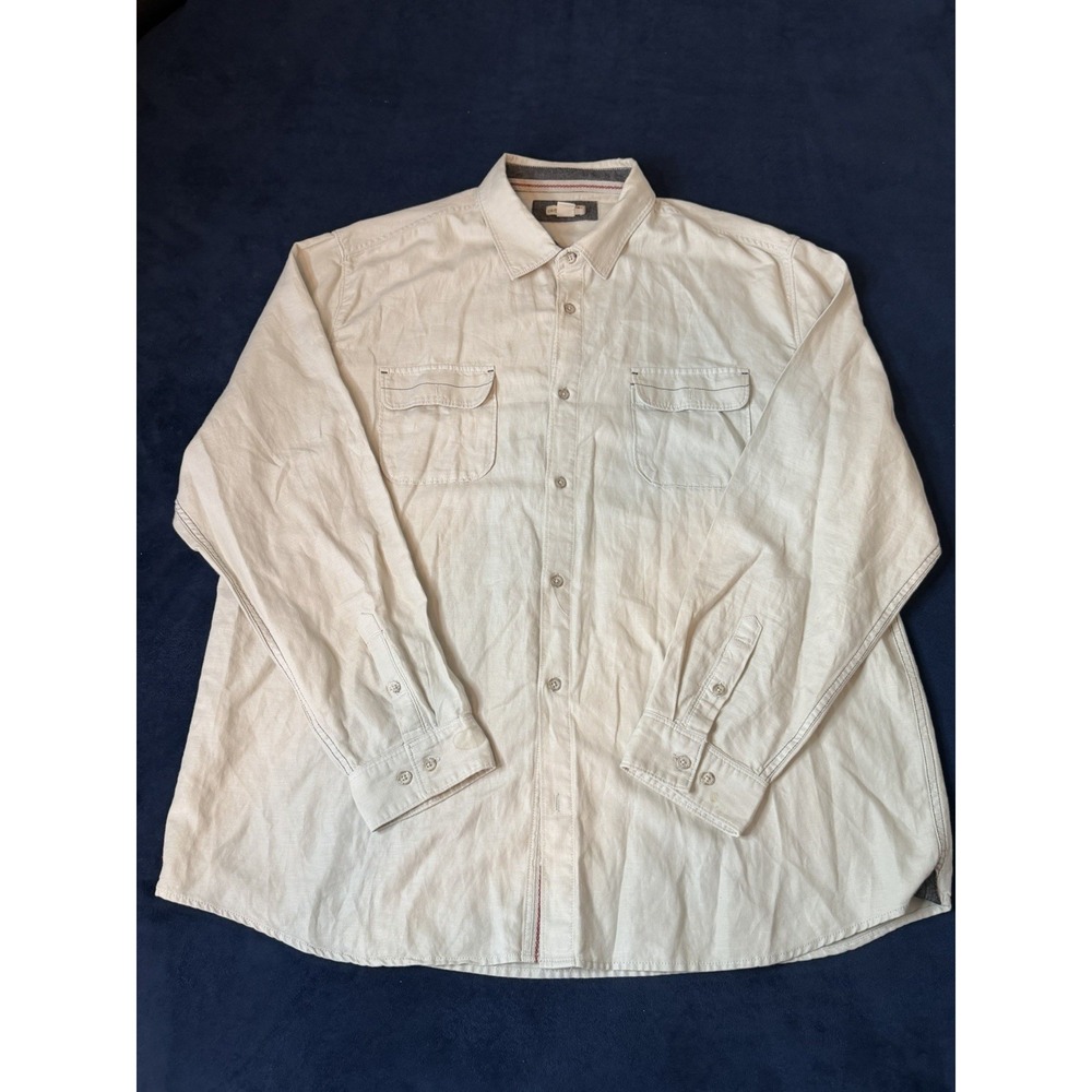 Carbon 2 Cobalt Mens Linen Button Up Longsleeve Casual Relaxed Shirt XL Ivory